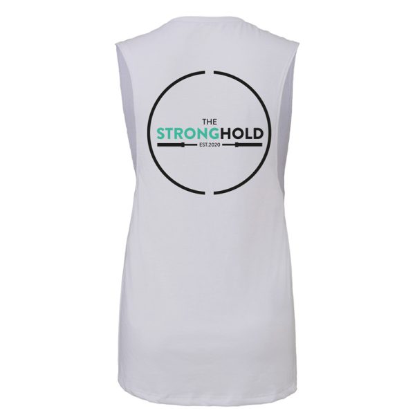 The Stronghold Ladies Flowy Muscle Tank White Back